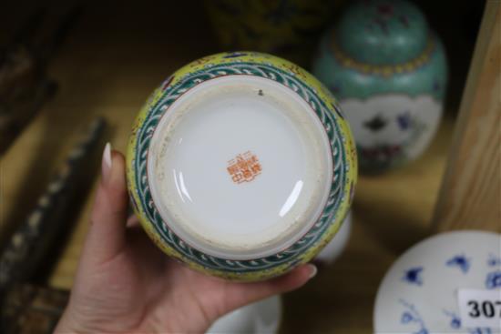 A quantity of Chinese and Japanese ceramics, Canton enamel etc